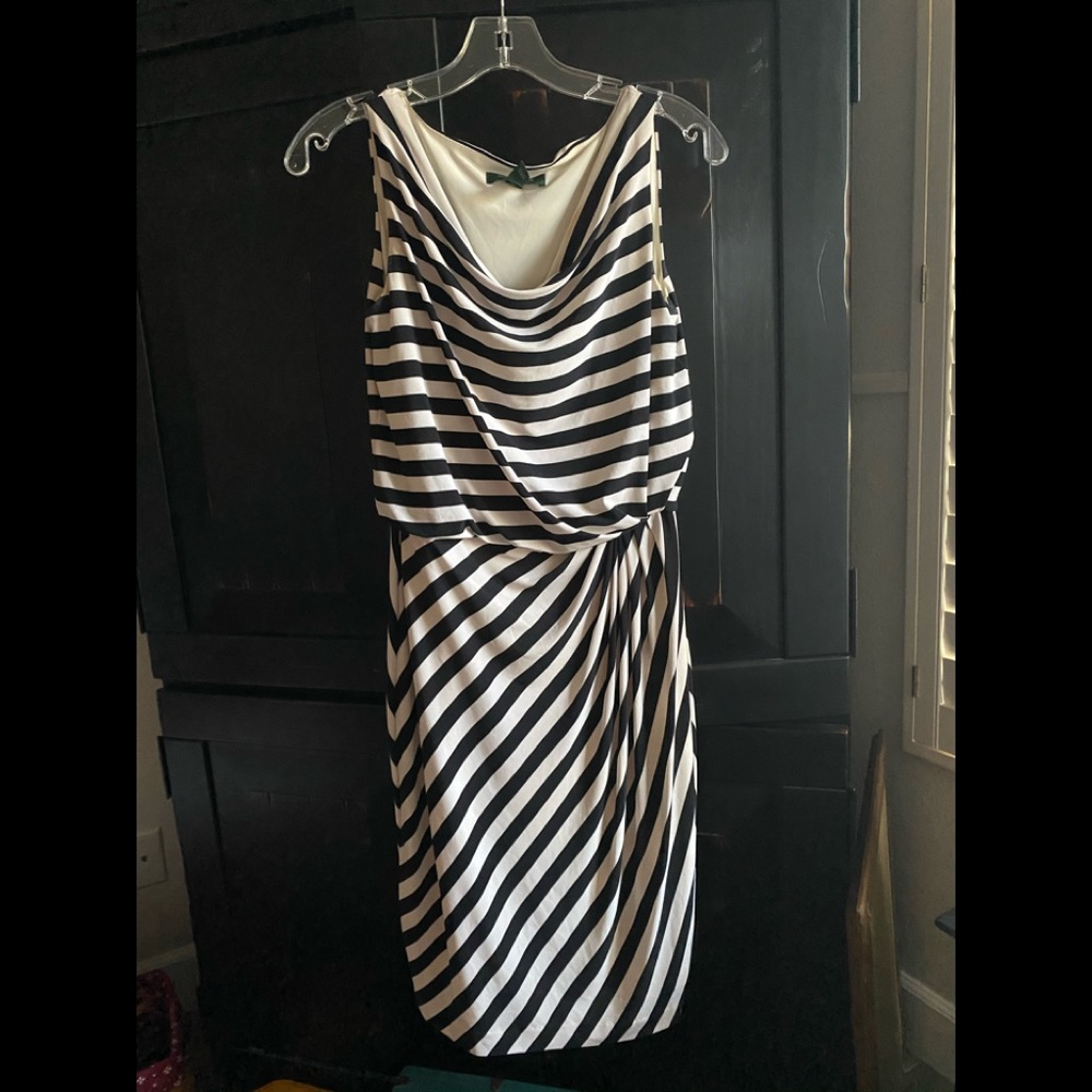 RALPH LAUREN CLASSIC BLACK & WHITE STRIPE BUSINESS CASUAL COCKTAIL DRESS SIZE 2 - Picture 1 of 7